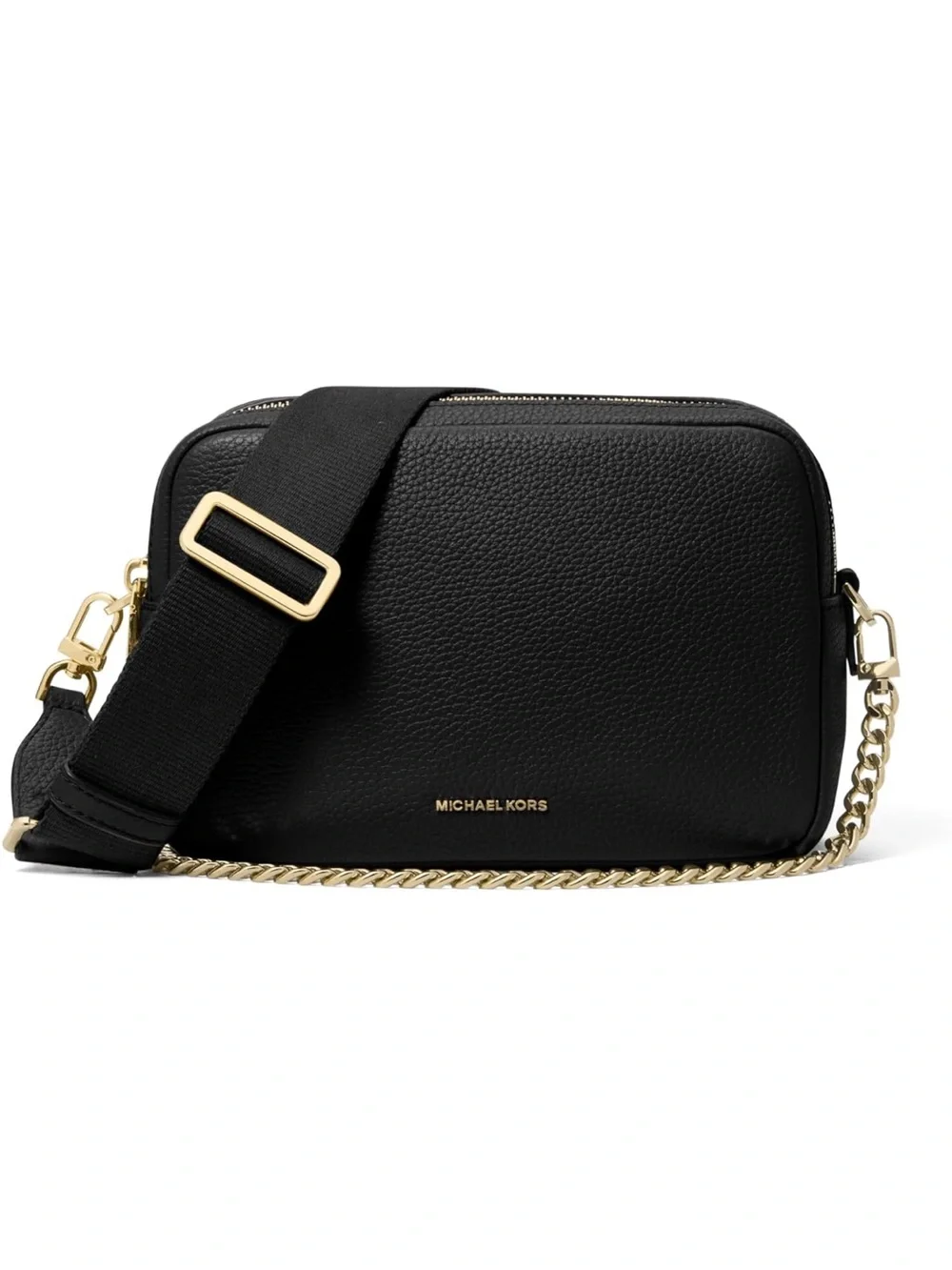 Michael Kors Black Leather Bryant Double Zip Chain Crossbody with Gold - New